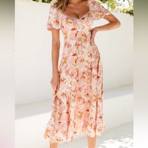 Hello Molly Pink Floral Midi Dress Size L